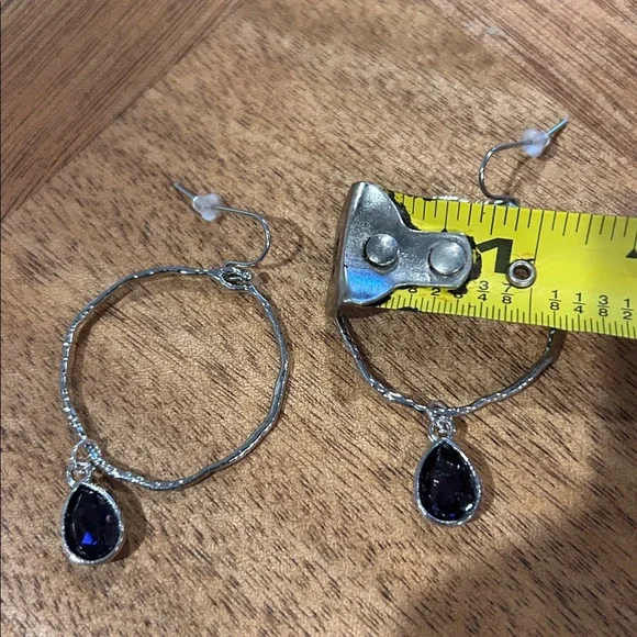 Purple -Textured Silver Hoop Drop Earrings Dark Purple Charm Formal Casual Chic - Picture 8 of 11